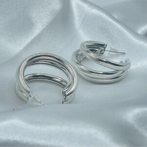 Triple hoop silver earrings